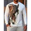 Men's T-Shirt Running Horse Graphic 3D Print Fashion Long Sleeve Crew Neck Tee Shirt Casual Summer Personality Men's Top