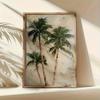 1pc Frameless Canvas Poster - Modern Tropical Palm Tree Art, Vibrant Green & Beige Botanical Print, High-Quality Canvas Wall Dec