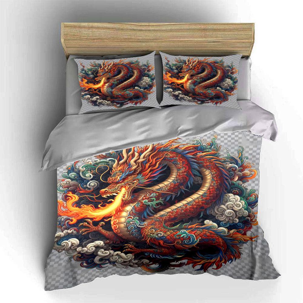 "Dragon Design Home Decor Set" Soft Skin-Friendly Bedding Set Includes 1 Duvet Cover And 2 Pillowcase Gift