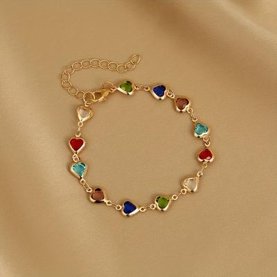 Exquisite Colorful Cubic Heart Bracelet 1pc-Shiny Beaded Vintage Style Jewelry for Girls,Perfect for Daily Wear,Parties,and Valentine's Day Gifts