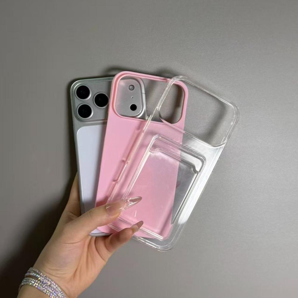 2 IN 1 Card Slot Holder Phone Case for iPhone 17 Air 16 15 14 13 12 Pro Max 11 Candy Color Clear Photo Clip Wallet Bag Cover