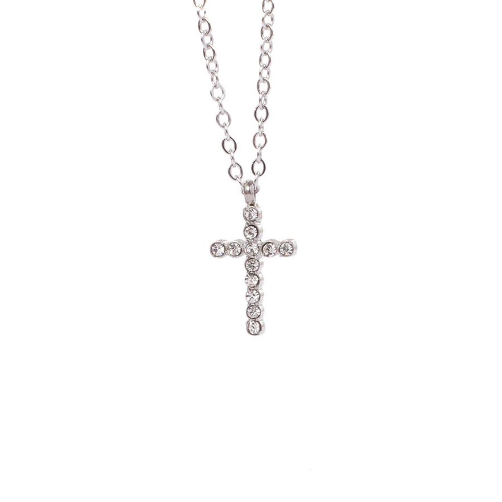 Stainless Steel Cross Necklace With Rhinestone Gold Color Classic Religious Zircon Women Gift Wholesale