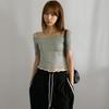 New ArrivalS Open Run Women S Spandex Cropped ShorT Sleeve Off Shoulder T ShirT