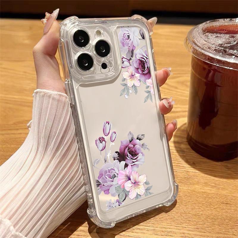 

Прозрачный тонкий противоударный чехол с цветочным принтом для iPhone 16 Pro 16E 15 Pro Max 14 13 12 11 Мягкий силиконовый прозрачный чехол для телефона с защитой от падений iPhone 11