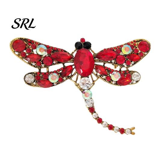Brooch Electroplated Alloy Brooch, Dragonfly Pin with Sparkling Rhinestones Inlaid, Retro Palace Style Long Tail Design Badge for Luster Decorative