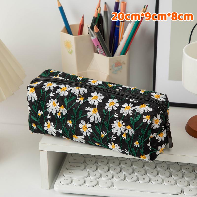 Blumenstickerei Damen Kosmetiktasche Leinwand Reißverschluss Make-up Tasche Reise Waschbeutel Make-up Organizer Hygieneartikel Beutel Aufbewahrung