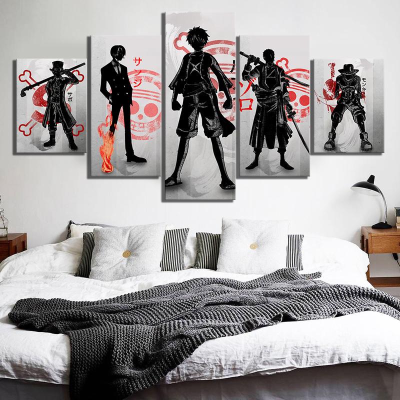 5 Pcs Japan Anime Luffy Zoro Characters Poster Cuadros Wall Art Canvas HD Decoration Room Home Decor Pictures Oil Painting