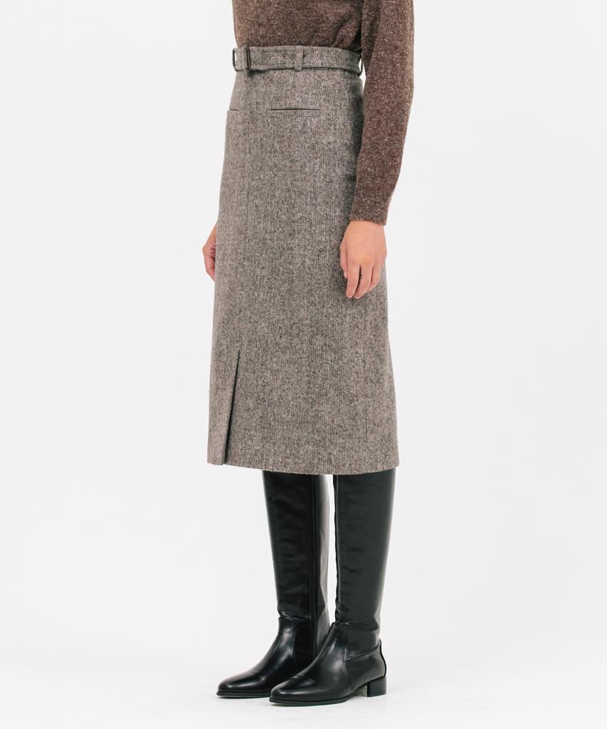 Jun By Jun K Belted Wool H-Line Skirt_Gray