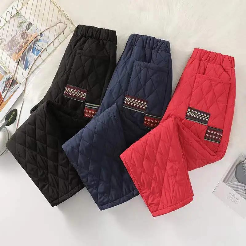 Kosočtvercové Imitace Prachového Peří Hedvábné Bavlněné Kalhoty Retro Záplata Harémové Kalhoty Ženy