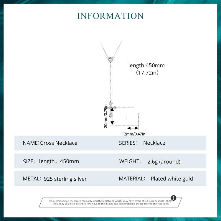 BAMOER 925 Sterling Silver Delicate Heart-shaped Pendant Necklace Y-shaped Cross Chain Necklace for Women Party Dainty Fine Jewelry Gift