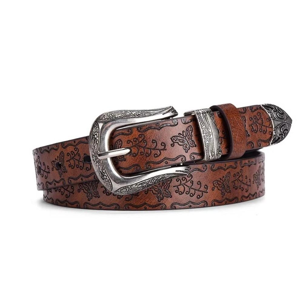 Fashion Printed Women s Faux Leather Belt Butterfly Embossed Ethnic Style Jeans Belt Hip-Hop with Buckle Waistband