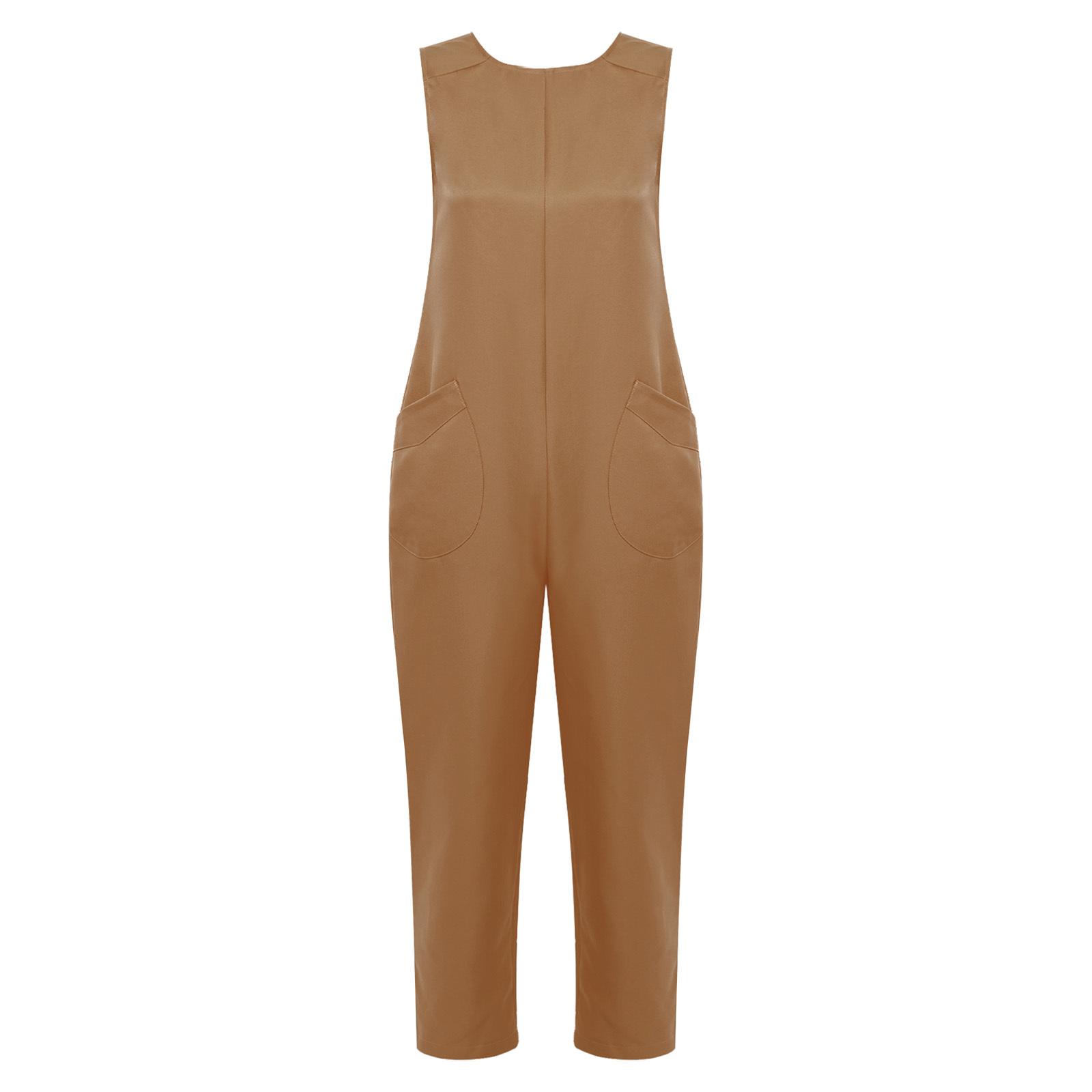 

Womens Adaptive Jumpsuit Alzheimer Special Needs Round Neck Sleeveless Back Zipper Anti Stripping Pockets S хакі