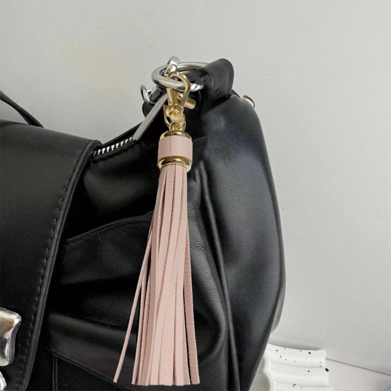 Handmade Tassels Keychain Bag Charm Stylish PU Leather Tassels Keychain Pendant With Metal Rings For Secure Attachment
