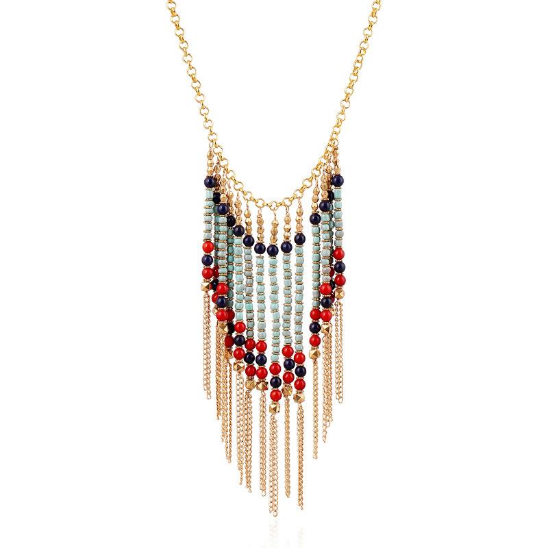 Foreign Trade Best-Selling Resin Clothing Chains European American Bohemian Ethnic Style Handmade Beaded Tassel Four Seasons