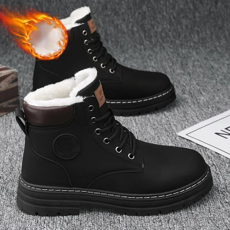 Fashion Men's Boots Winter New Plush Warm Snow Boots Fashion Yellow High Top British Style Ankle Male Boots Non-slip Platform Work Boot