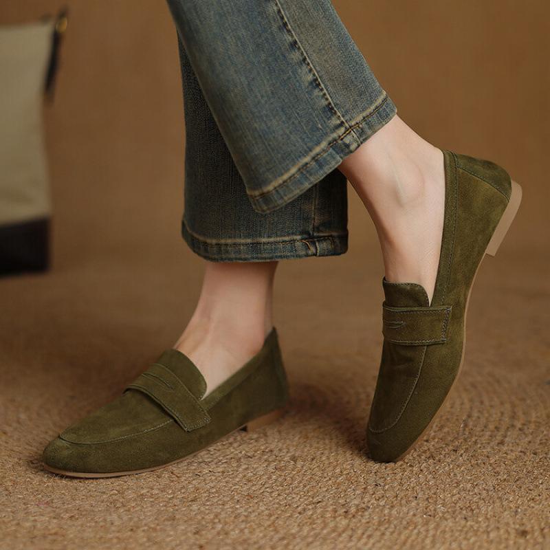 Comfortable and Soft New Low-heeled Flat-soled Single Shoes Women's Four-season Leather Casual Single Shoes Women's Low-top Shallow-mouth Sheepskin W