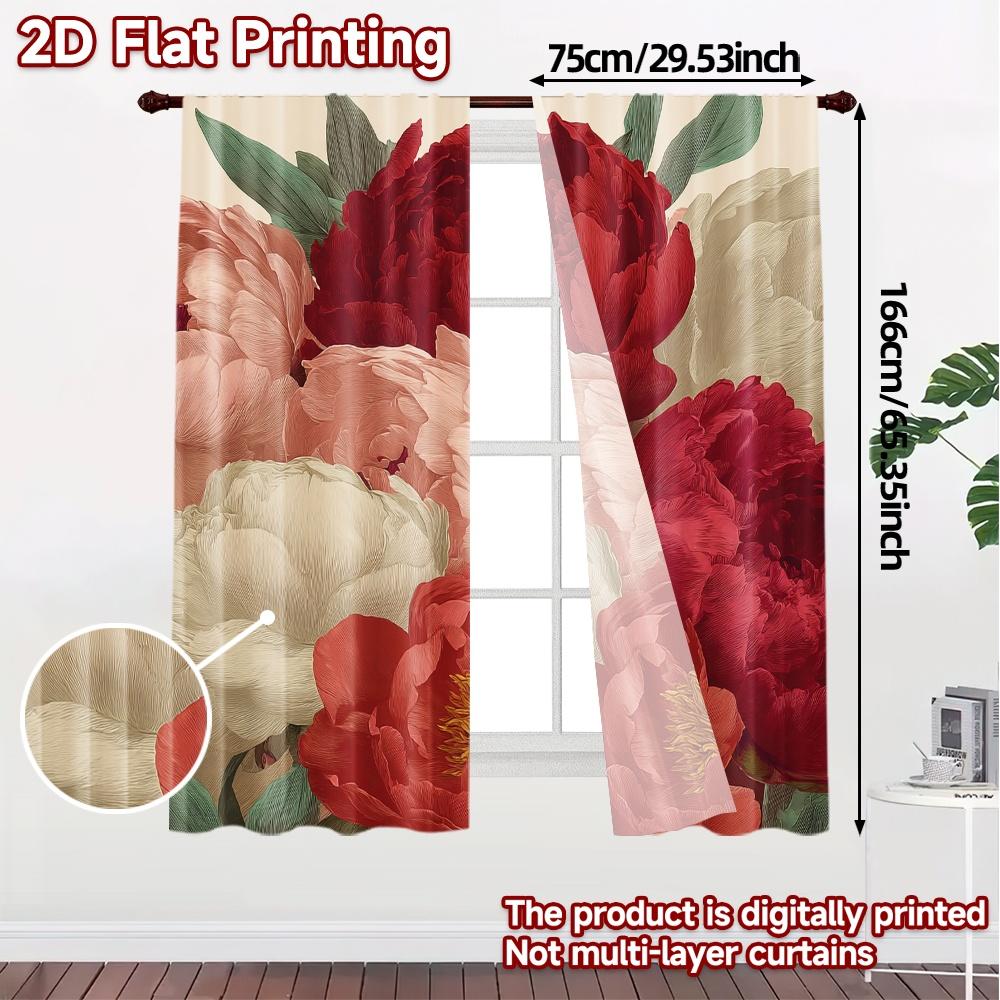 2D FLAT PRINTING 2pcs Curtains (Without Rod) Floral Peony Arrangement Modern Fashionable Curtainments during the Valentine is