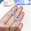 Open Teardrop Hollow Frame Full Micro Pave Zircon Surround Round High Luster Pearl Silver Dangle Hook Earrings Banquet Ladies Accessories