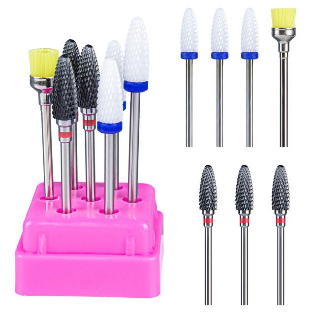 7pcs Ceramic Nail Drill Bits Set Milling Cutter for Manicure Machine Accessories Rotary Burrs Pedicure Cutter for Remove Gel Bit