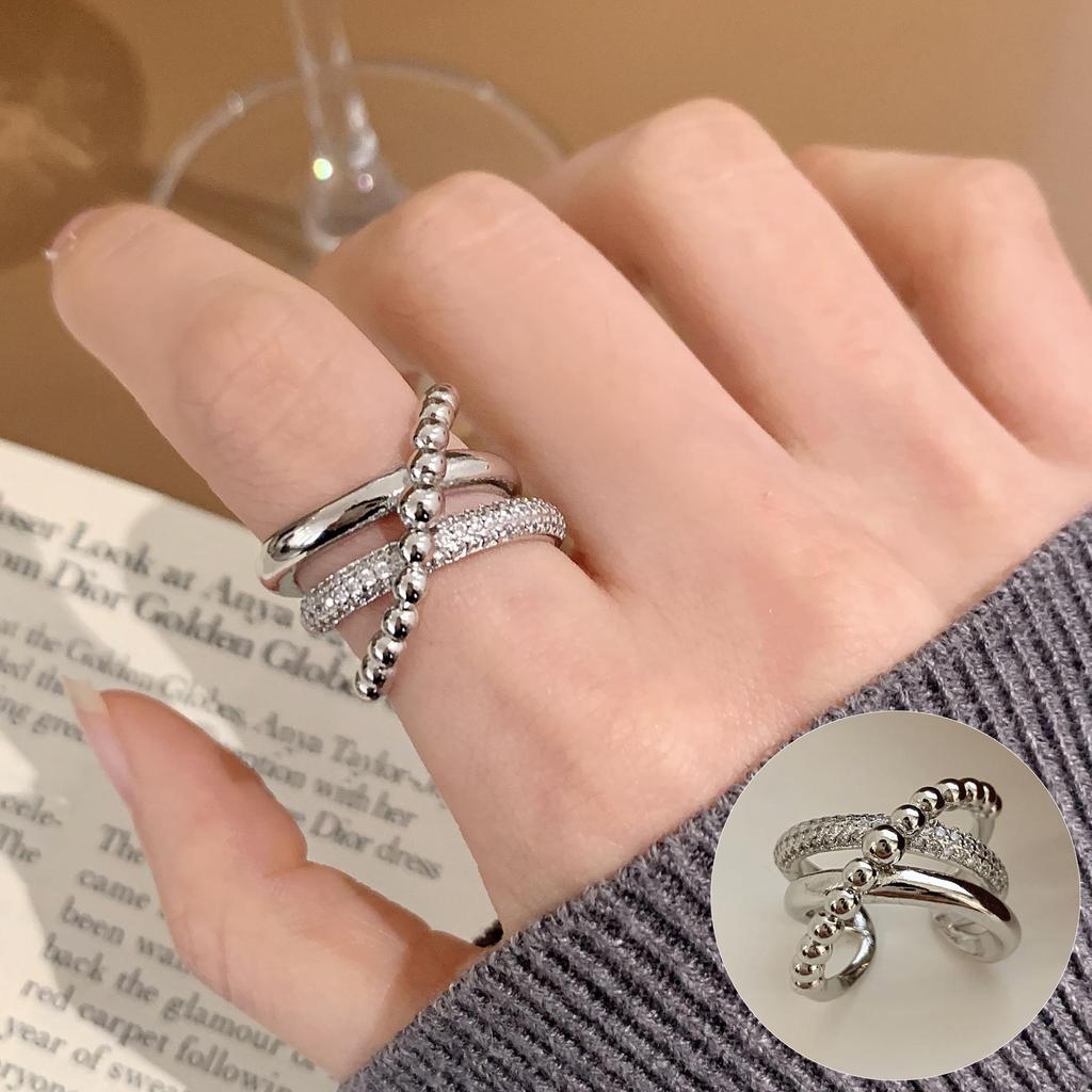 Anello Vintage Crossover Placcato Argento S925 Coreano - Design Aperto Rotondo e Quadrato da Donna per Dito Indice