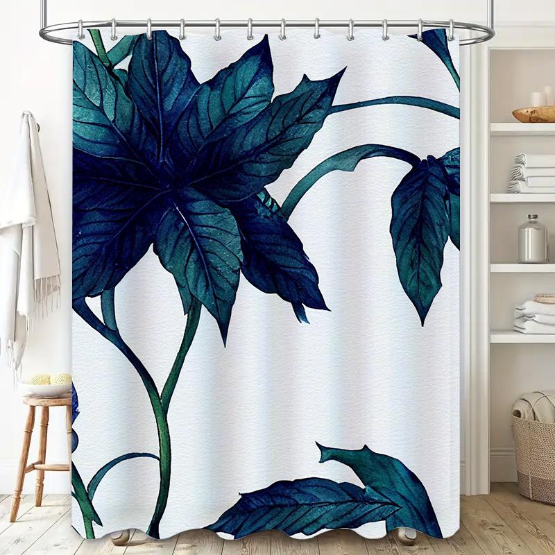 Green Leaf Print Shower Curtain Waterproof Bath Decoration Home Decor