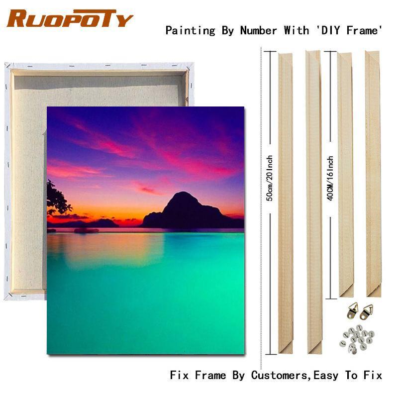 RUOPOTY Painting By Numbers Seaside Landscape Handpainted Unique Gift Pictures By Numbers Tree For Adults Home Decoration