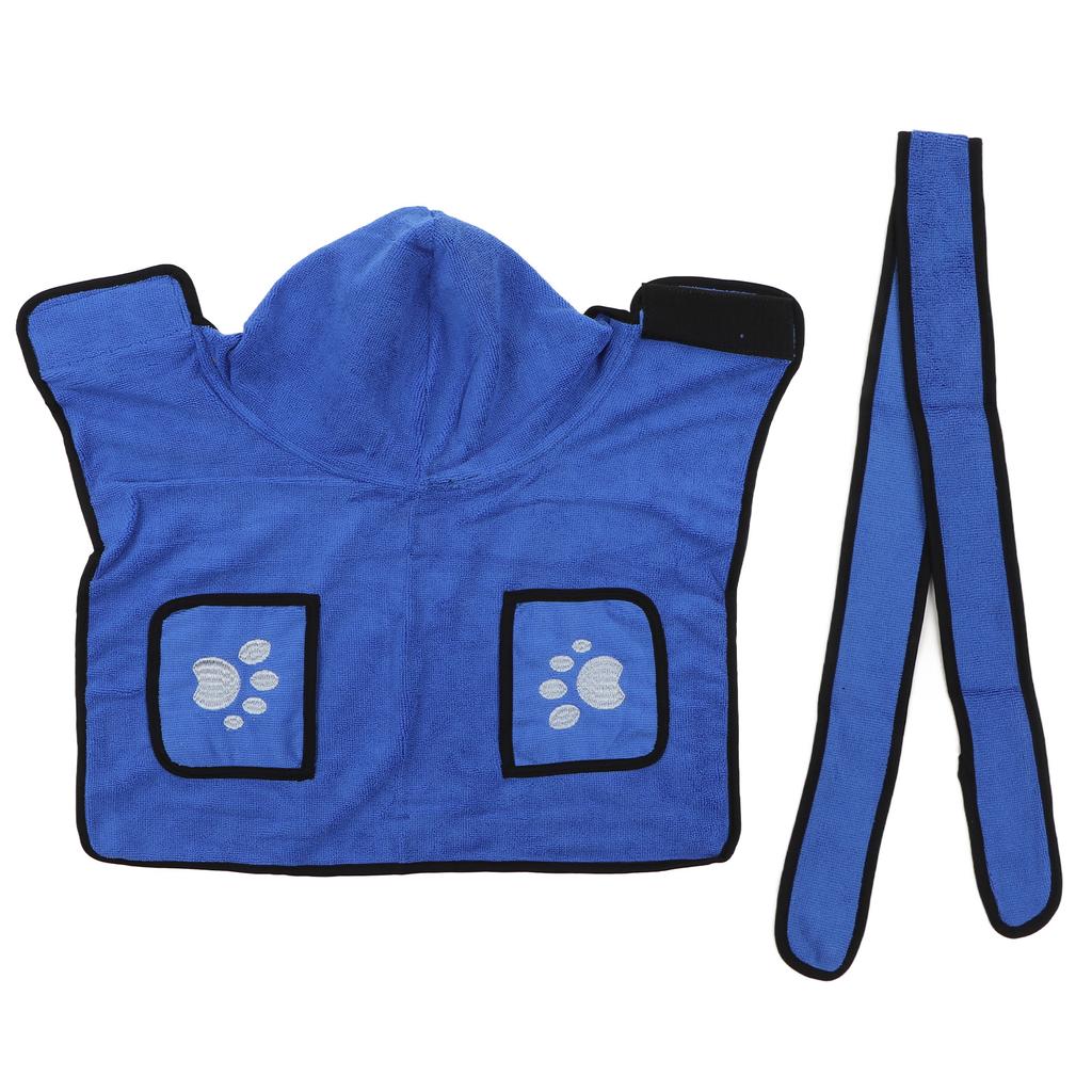 Dog Towel Strong Absorbent Quick Drying Hand Pockets Design Hooded Dog Bathrobe with Waistband for Cat Blue