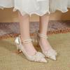 2025 new French flower wedding shoes bride shoes wedding dress wedding dress satin high heels women's thick heel bridesmaid shoes