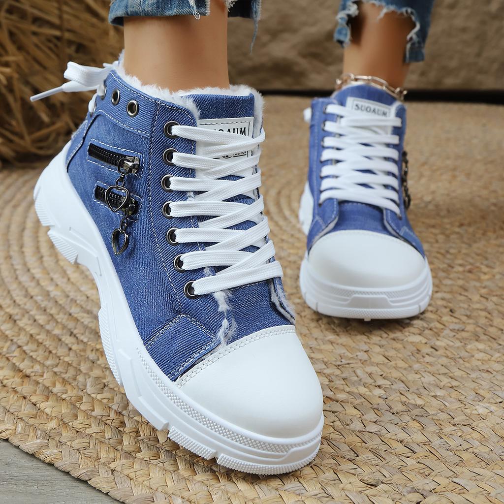 Women Ankle Boots  New Canvas High-top Women Shoes Outdoor Denim Sneakers Women Thick Bottom Heightening Sports Casual Shoes