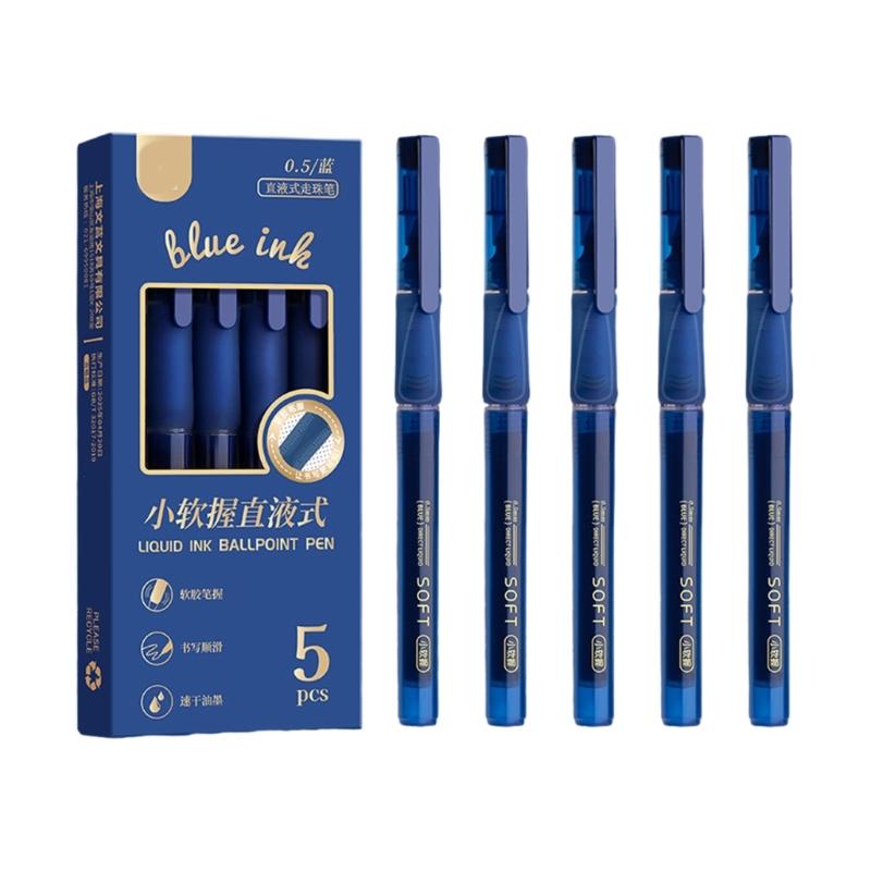 

5PCS Roller Ball Pen 0.5MM Needle Tip Quick Dry Ergonomic Grip for Writing Journaling Office School Supplies