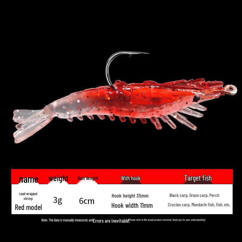 3g/6cm Lead Head Soft Shrimp Lure for Freshwater & Sea Fishing - Ideal for Aspius, Bass, and Mandarin Fish
