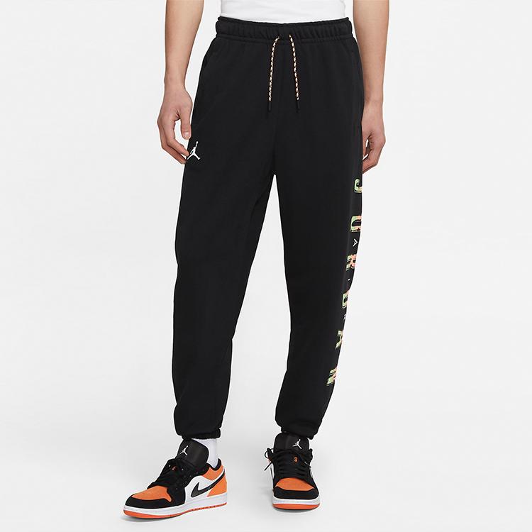 Sportovní pletené tepláky s potiskem loga Air Jordan a rovnými nohavicemi se stahovací šňůrkou Pánské spodky Černá CZ4844-010