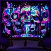 Heopapin Blacklight Skull Art Tapestry UV Reactive Neon Skeleton Butterfly Tapestries Trippy Blacklight Horror Face Tapestry Halloween Aesthetic Wall