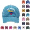 Washed Cotton Baseball Cap With Printed Distressed Soft Top Denim Hat For Men, European And American Retro Hat