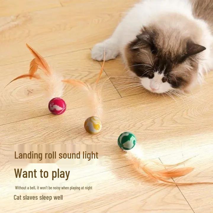 Exklusiv für Neueinsteiger: Katzen Hüpfball Spielzeug - Feder Übungsball zum Selbstspielen & gegen Langeweile