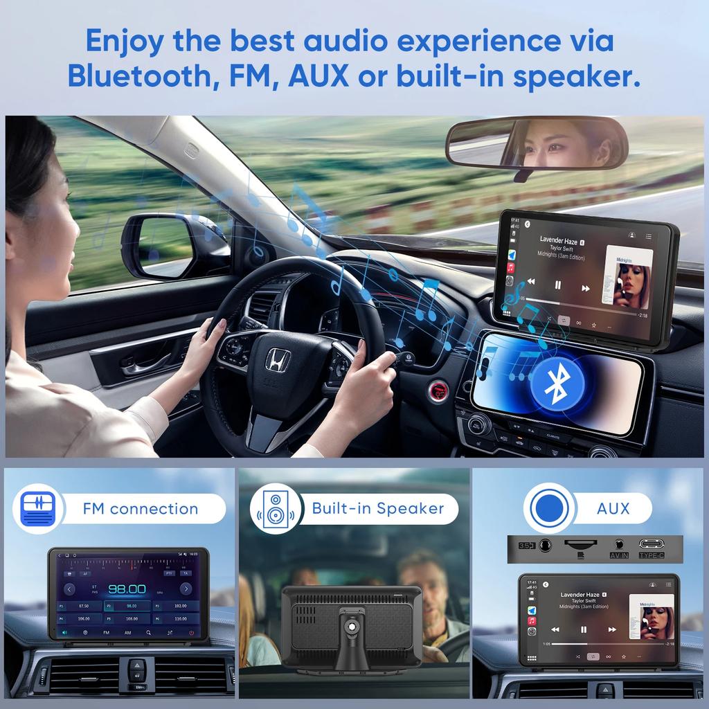 7Inch Touch Screen Car Radio Wireless CarPlay Android Auto Multimedia Video Player Universal Fit Rearview Camera