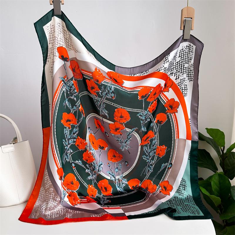 New Fashionable Korean Style Silk Square Scarf Women Satin Print Hairband Necktie Hair Accessory Headscarf Versatile Wrap Scarf