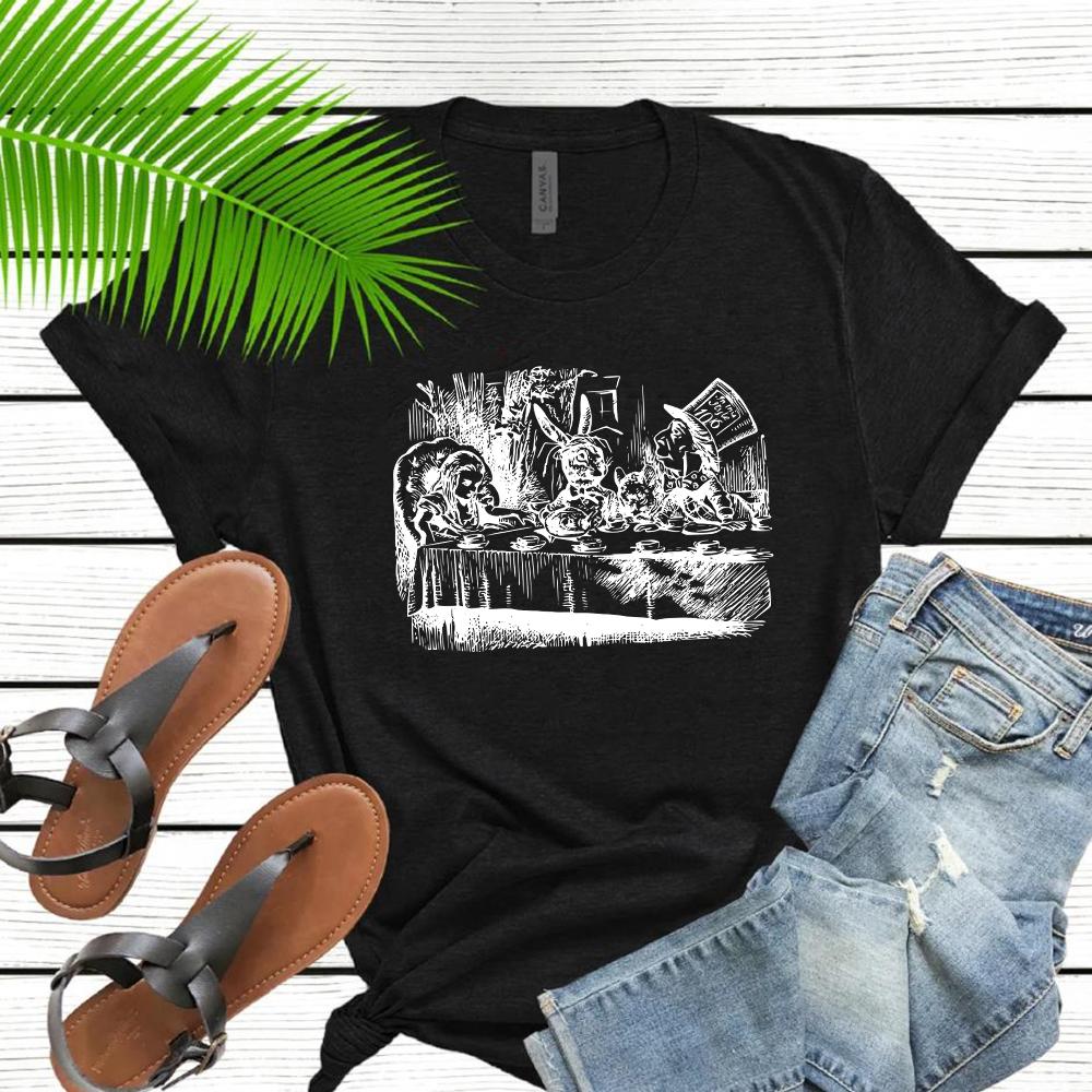 Alice Wonderland T Shirt Mad Hatter Vintage Illustration Tee Cute Trendy Unbirthday Party Shirt Mom Shirt Aunt Tee Casual Tops