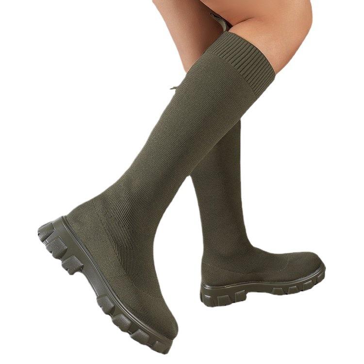 Außenhandel Übergröße Socken und Stiefel für Damen Herbstmodelle, Fliegenstrick atmungsaktiv einfarbig Muffin mit dicker Sohle europäisch und amerikanisch