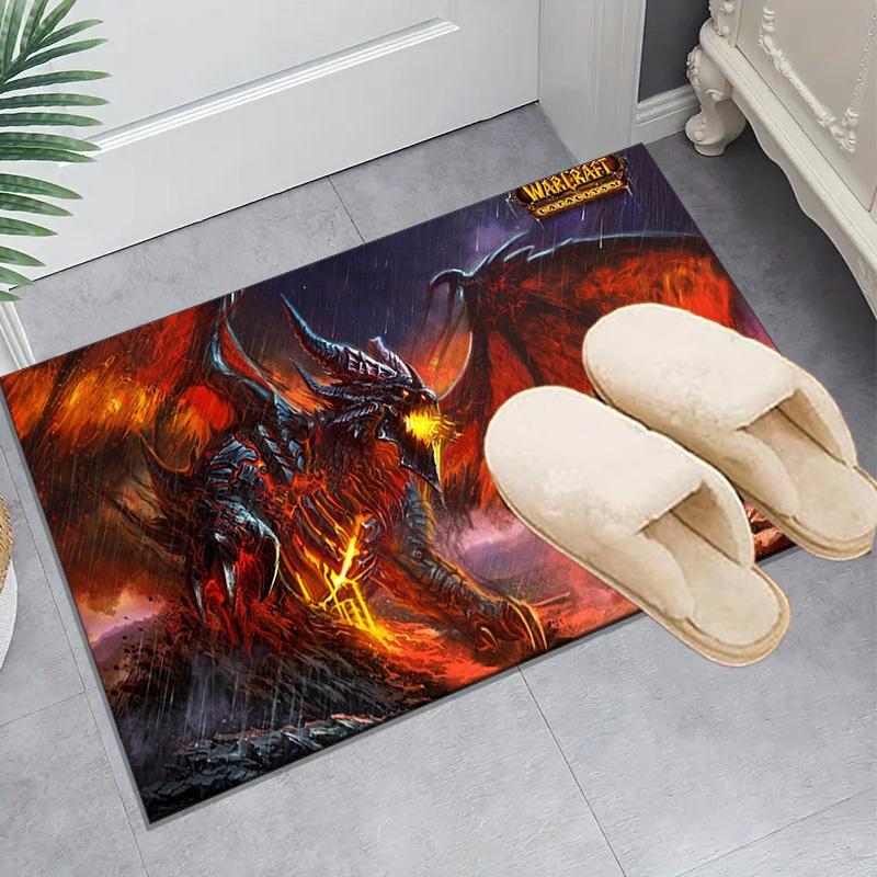 1PC Dragon's Fiery Warcraft Game Floor Mat for Living Room, Game Rooms, Office, Bedroom, Office Floor Mat Playful Design, Christmas Fan Gifts