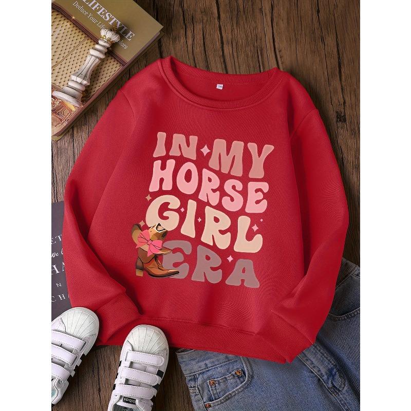 Girls' Stylish Round-Neck Sweatshirt, Casual Print Top