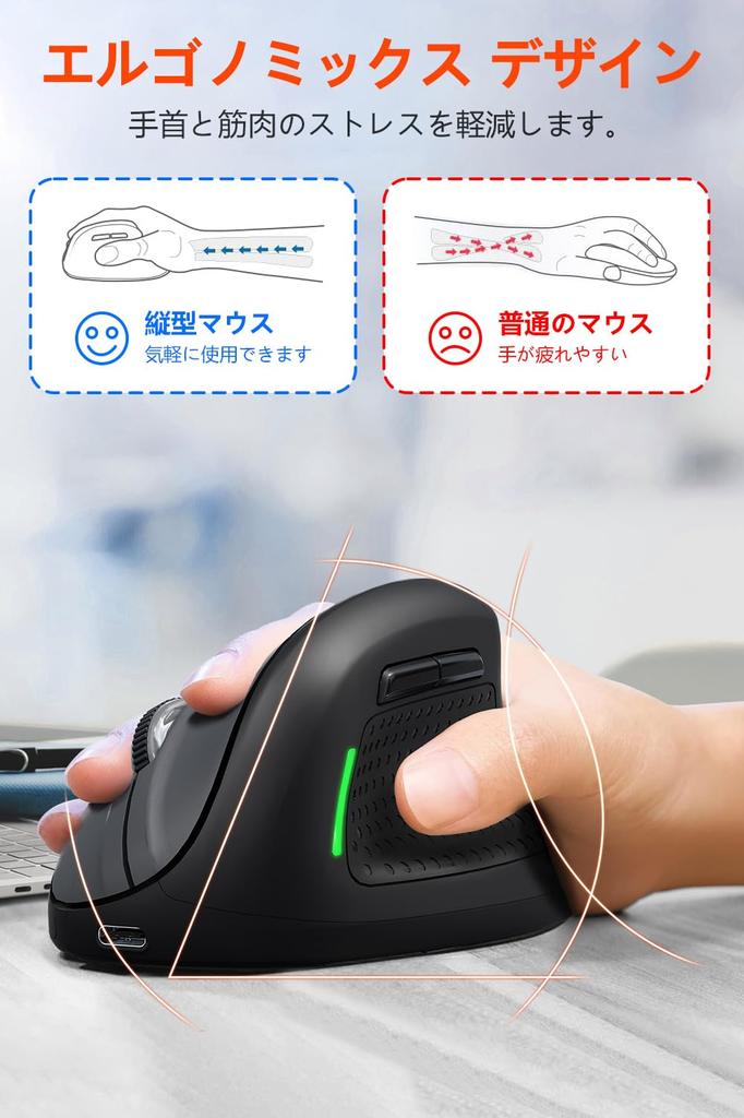 Ergonomic Bluetooth Wireless Vertical Bluetooth 4800 6 Ergonomic Compatible with No Hand Fatigue Mouse, Type, 5.1+, 2.4G+, Wired, 3-Mode Connection,