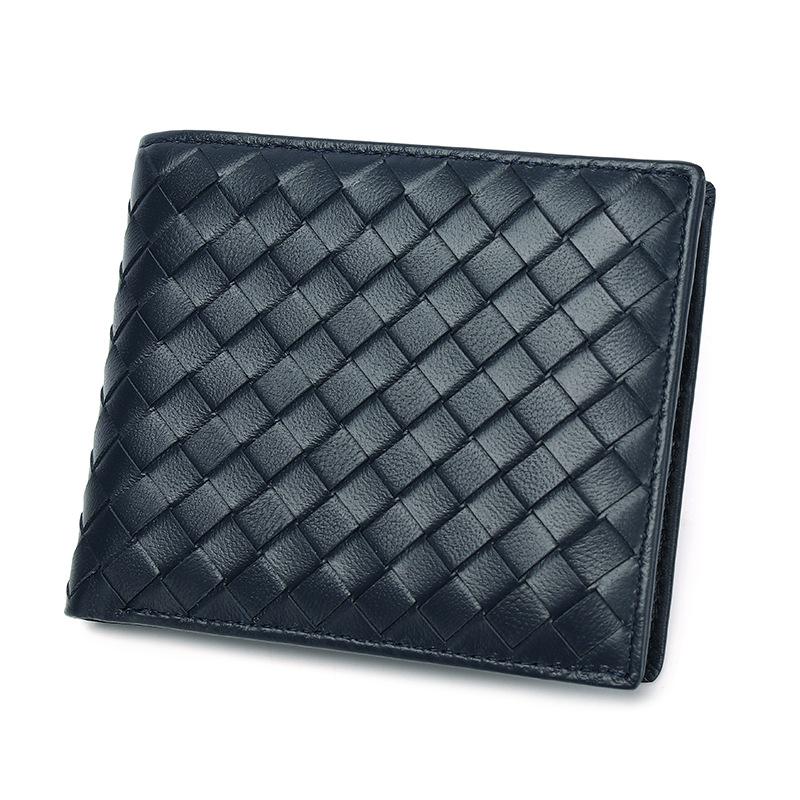 

Женский короткий кошелек + кожаный конверт с двойным сгибом, сумка для карт + верхний слой овчины, плетеный кошелек для монет 6 inches темно-синий