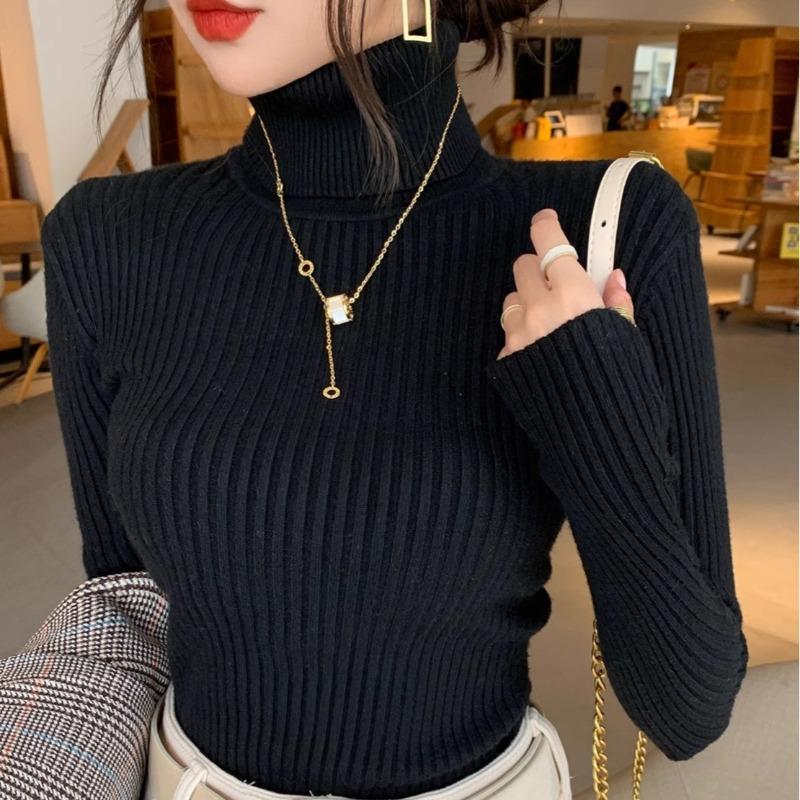 Solid Half High Collar Base Pullover Sweater for Women Autumn and Winter New Knitted Sweaters Long Sleeve Slim Fit Casual Woman Jumpers Tops 25055