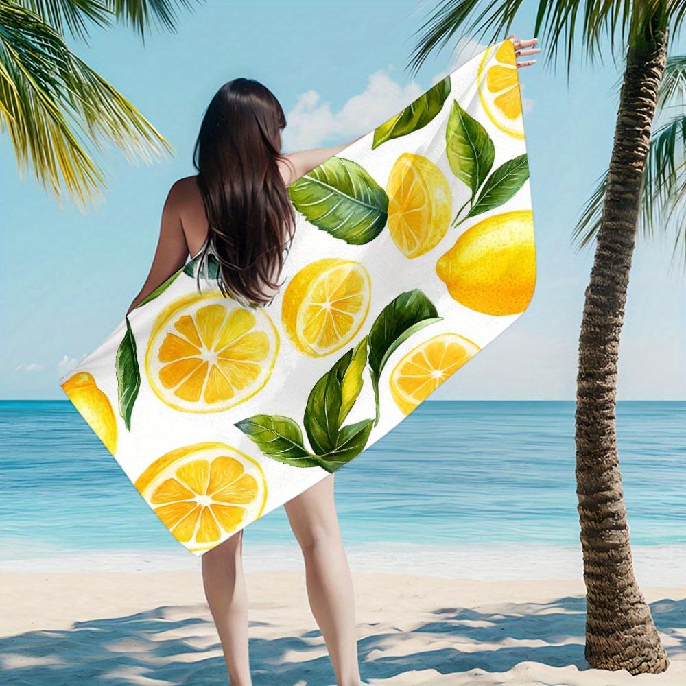 

Lemon Pattern Soft Absorbent Beach Towel, for Outdoor Travel Camping Summer Holiday Beach Essentials W40*H60(CM)