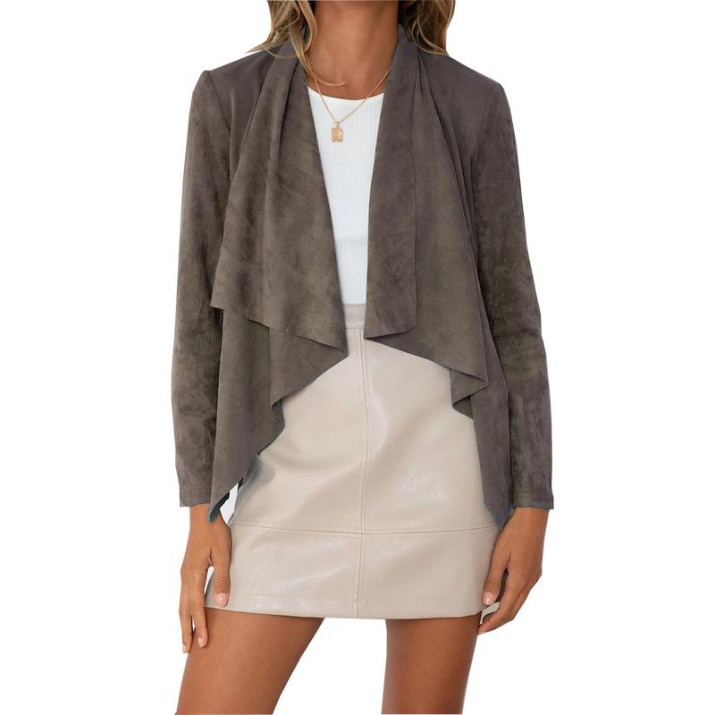 Women's Faux Suede Jacket Solid Color Soft Casual Fall Winter Coat Vintage Style Outerwear