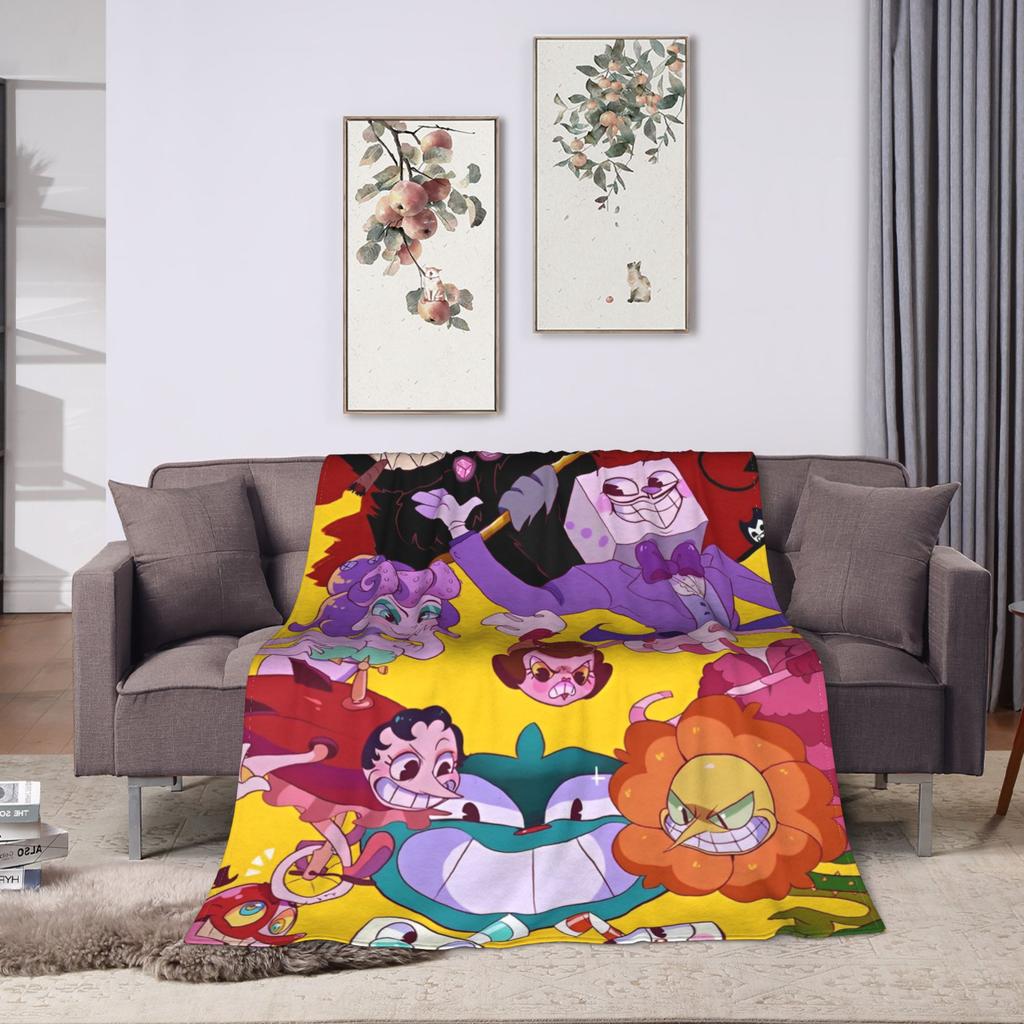 Cuphead Cartoon Flannel Blanket Soft Throw Blanket For Home Decor Travel Office Fluffy Bedspread Sofa Bed Cover
