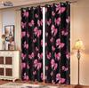 2Pcs Pink Bow Print Black Perforated Curtains Multiple Size Living Room And Bedroom Insulation Decoration, Easy Installation
