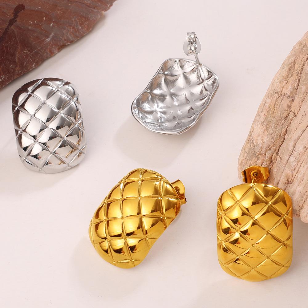 Trendy Plaid Metal Stud Earrings for Women - Elegant and Versatile European & American Style