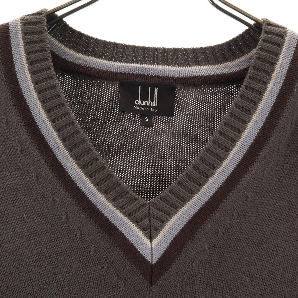 Dunhill Hergestellt in Italien Pullover mit langen Ärmeln und V-Ausschnitt S Anthrazitbraun Gestrickt Herren Gebraucht